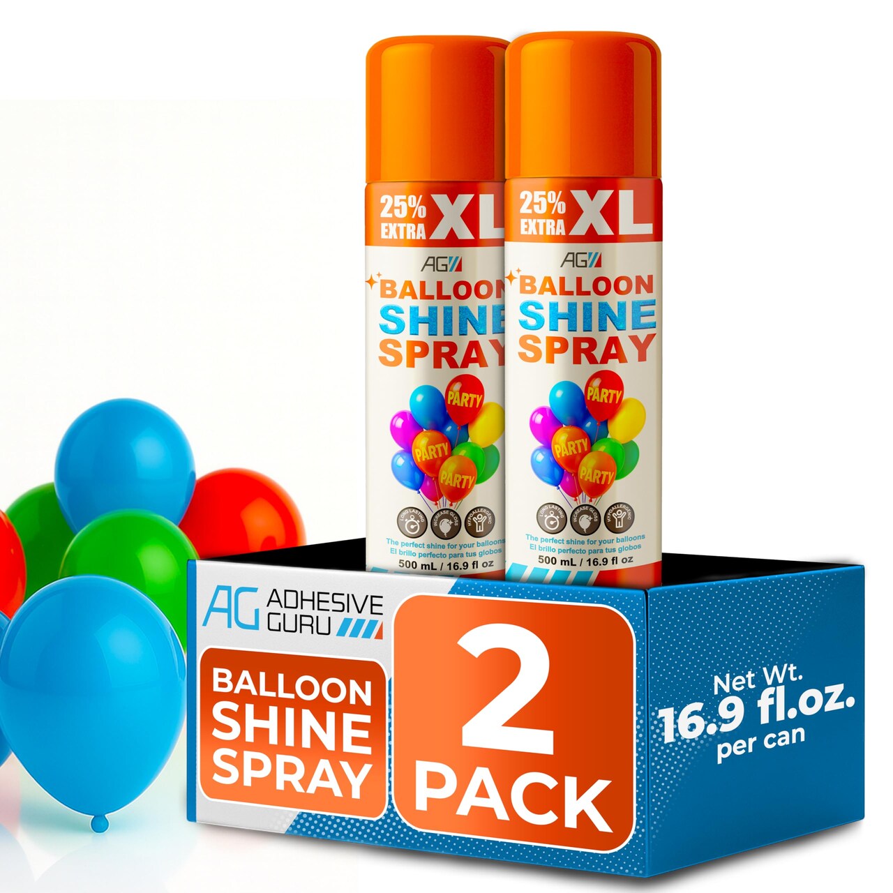 AG Balloon Shine Spray 16.9 fl oz. XL SIZE, Odorless High Gloss for Latex Balloons, Long-Lasting Party & Event Shine
